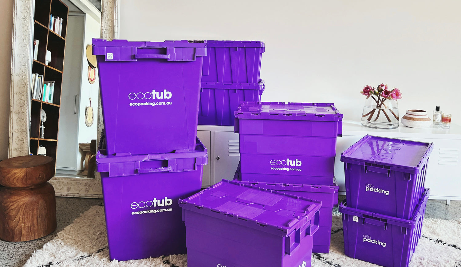 Three sizes of eco packing tubs are available for hire in the Melbourne area.