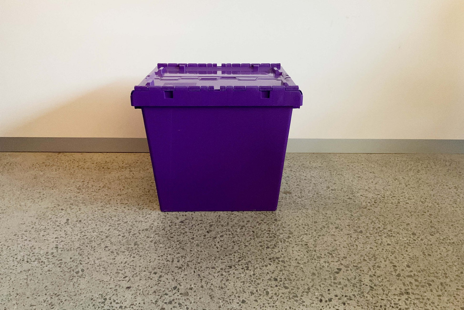 The large eco packing tub shown from side on, is plain purple with no logo.