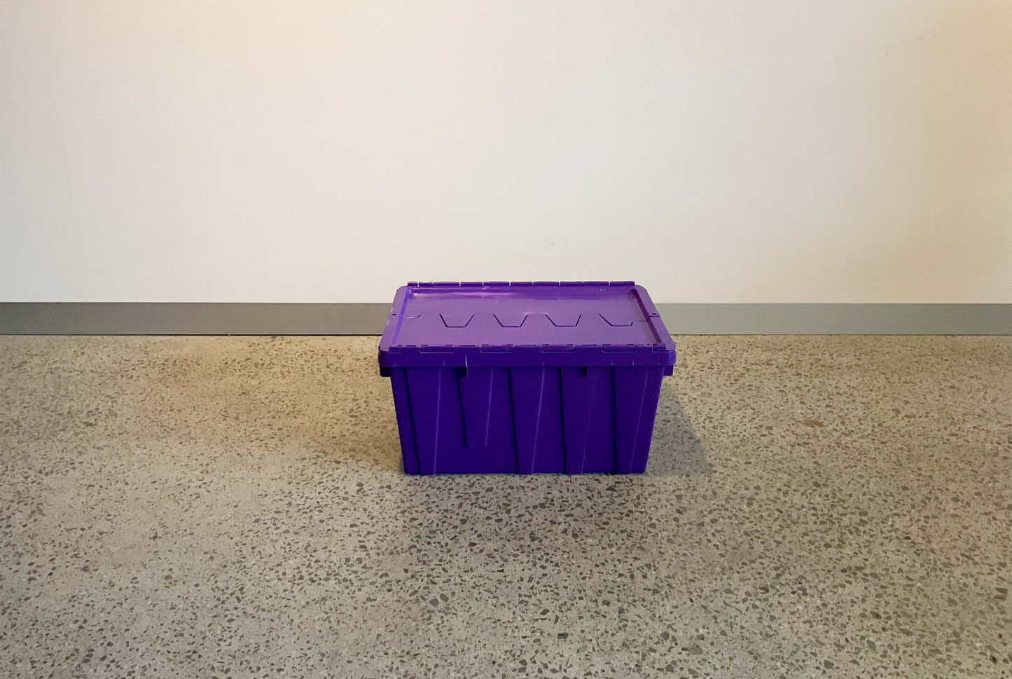 The small eco packing tub shown from side on, is plain purple with no logo.